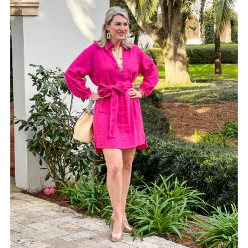 Holly Shae Design Tunic Dress Hot Pink Metallic Gold Popover Cover Up Dress